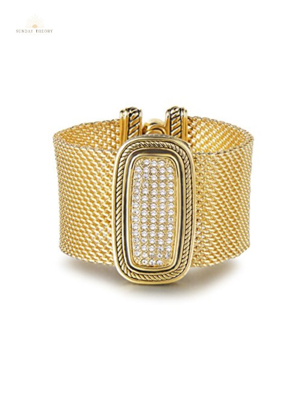 Rhinestone Bangle Bracelet Cable Wire Wide Strand Magnetic Clasp Retro Pave